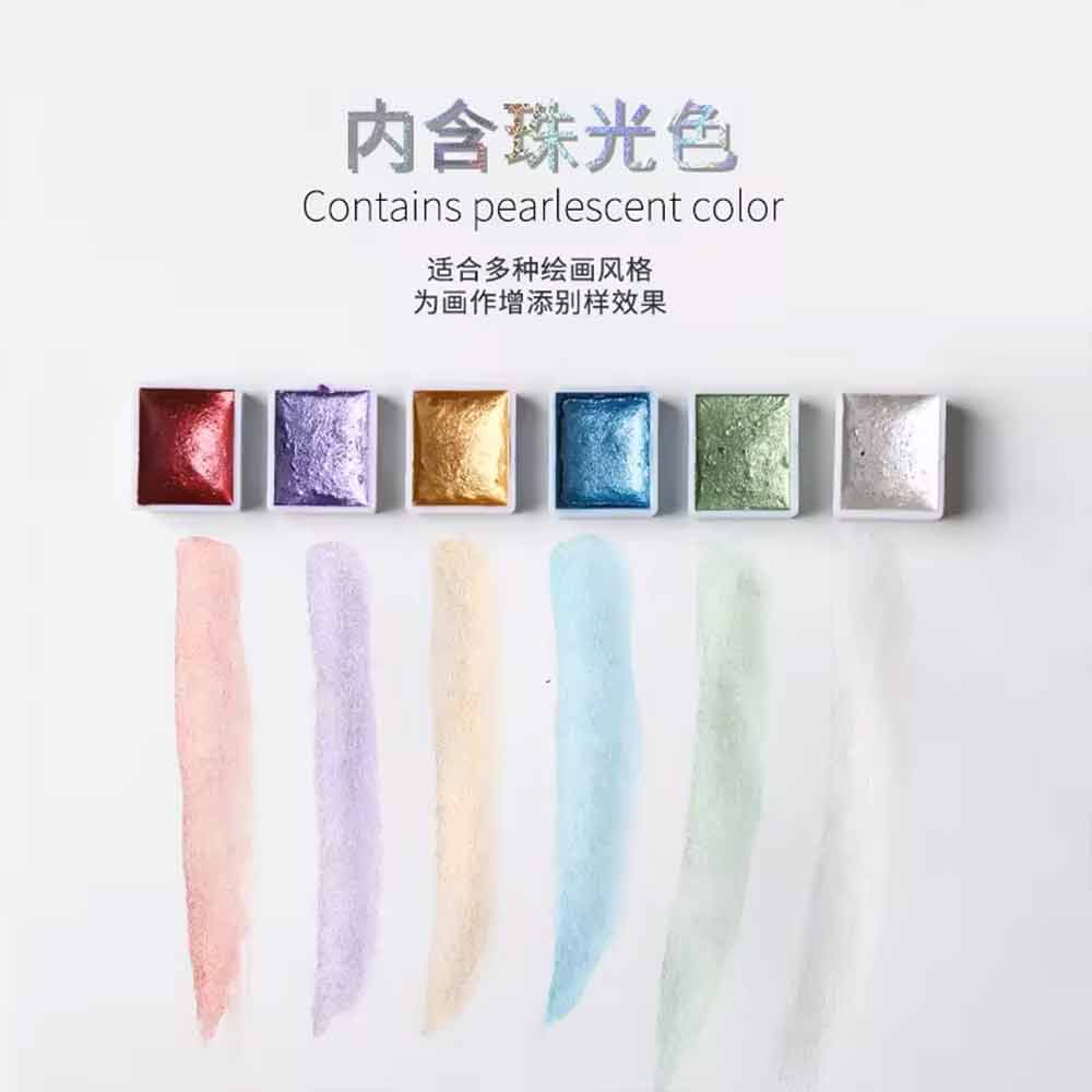 Giorgione Solid Metallic Glitter Watercolor Tin Box Paint Set of 36 with Free Gifts image 5