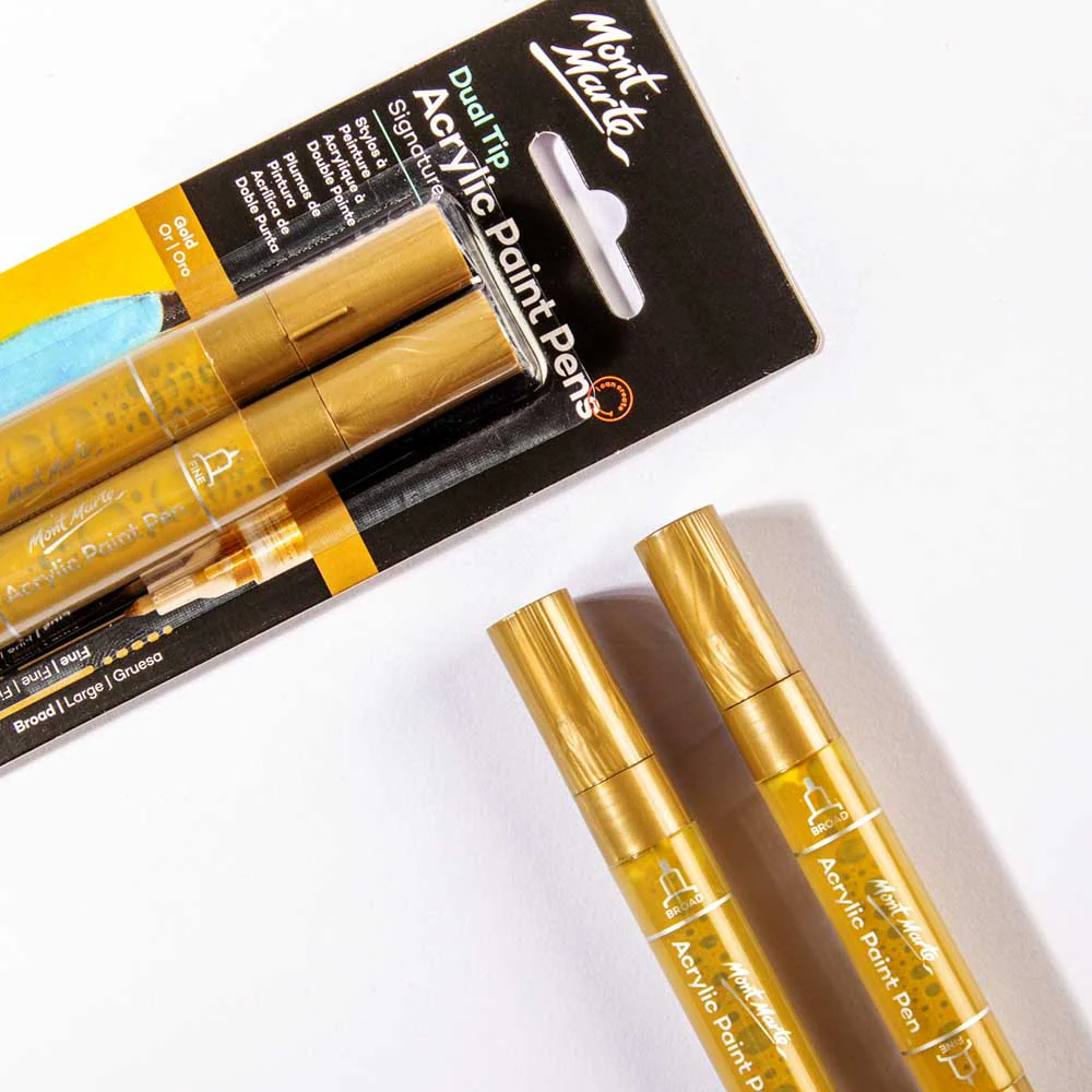 Mont Marte Dual Tip Acrylic Paint Pens Gold 2pc image 5