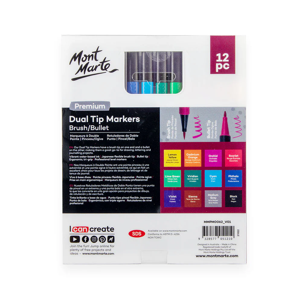 Mont Marte Dual Tip Markers Brush Bullet 12pc image 5