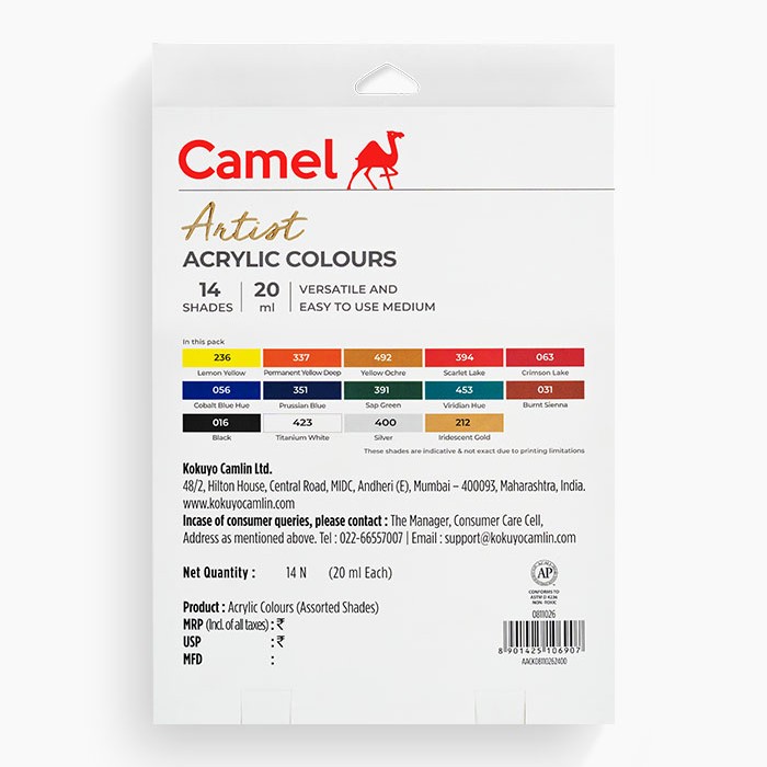 Camel Artist Acrylic Colour 20ml Tubes 14 Shades image 4