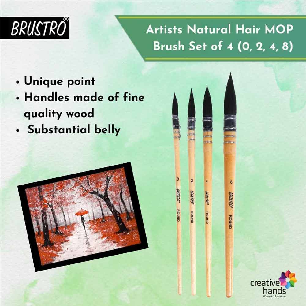BRUSTRO Artists Natural Hair MOP Brush Set (0, 2, 4, 8) image 2