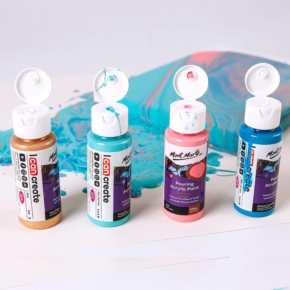Mont Marte Pouring Acrylic Paint Set 4pc x 60ml- Flamingo image 2
