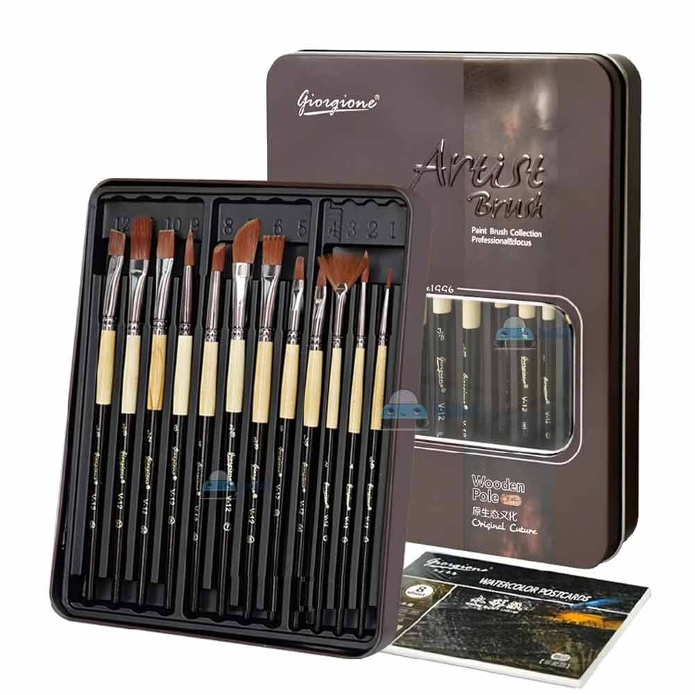 Giorgione Nylon Hair Artist Painting Brush Set 12pc image 2